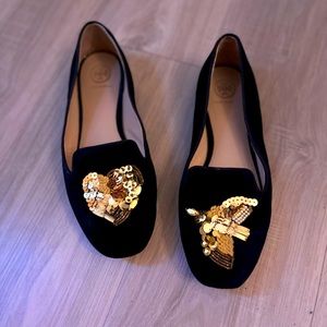 Black velvet Tory Burch loafers
